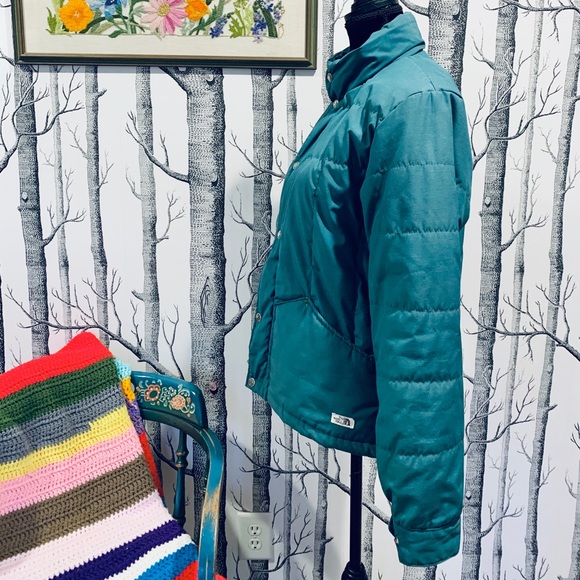 Vintage Men North Face Green Teal Down Puffer Snow Jacket Retro 70s 80s - Picture 2 of 8